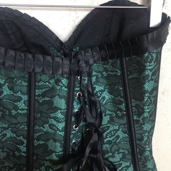 Green Black Lace Up Strapless Corset Top Small - Picture 6 of 7